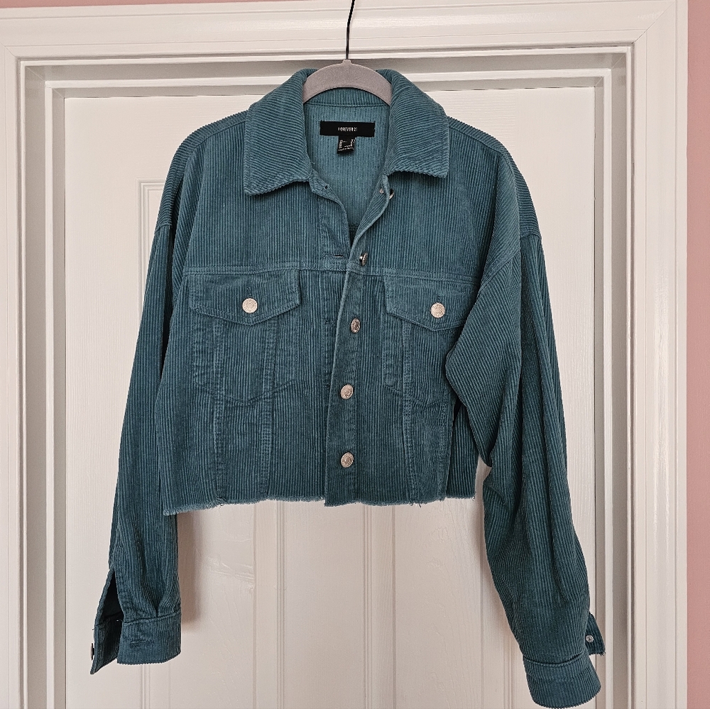 Forever 21 Teal Corduroy Cropped Jacket